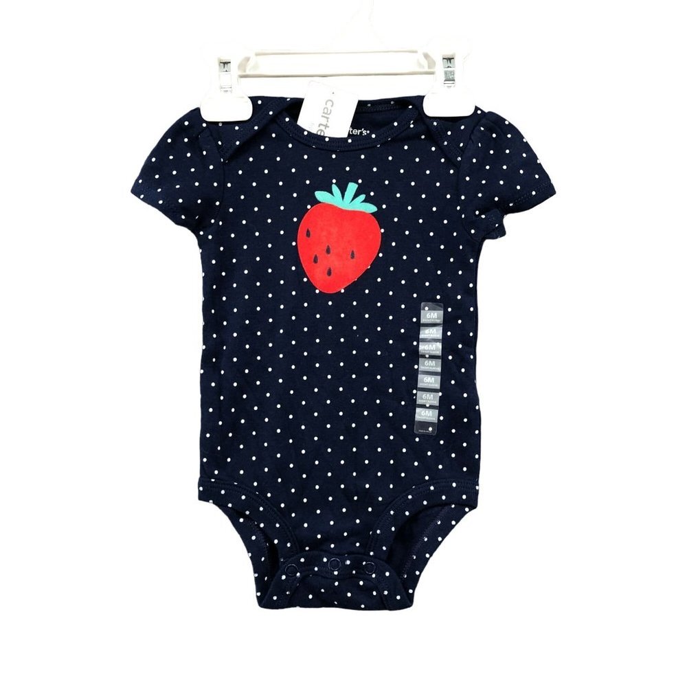 Carter's Baby 6M Girls Short Sleeve Strawberry Polka Dot Blue Bodysuit One Piece